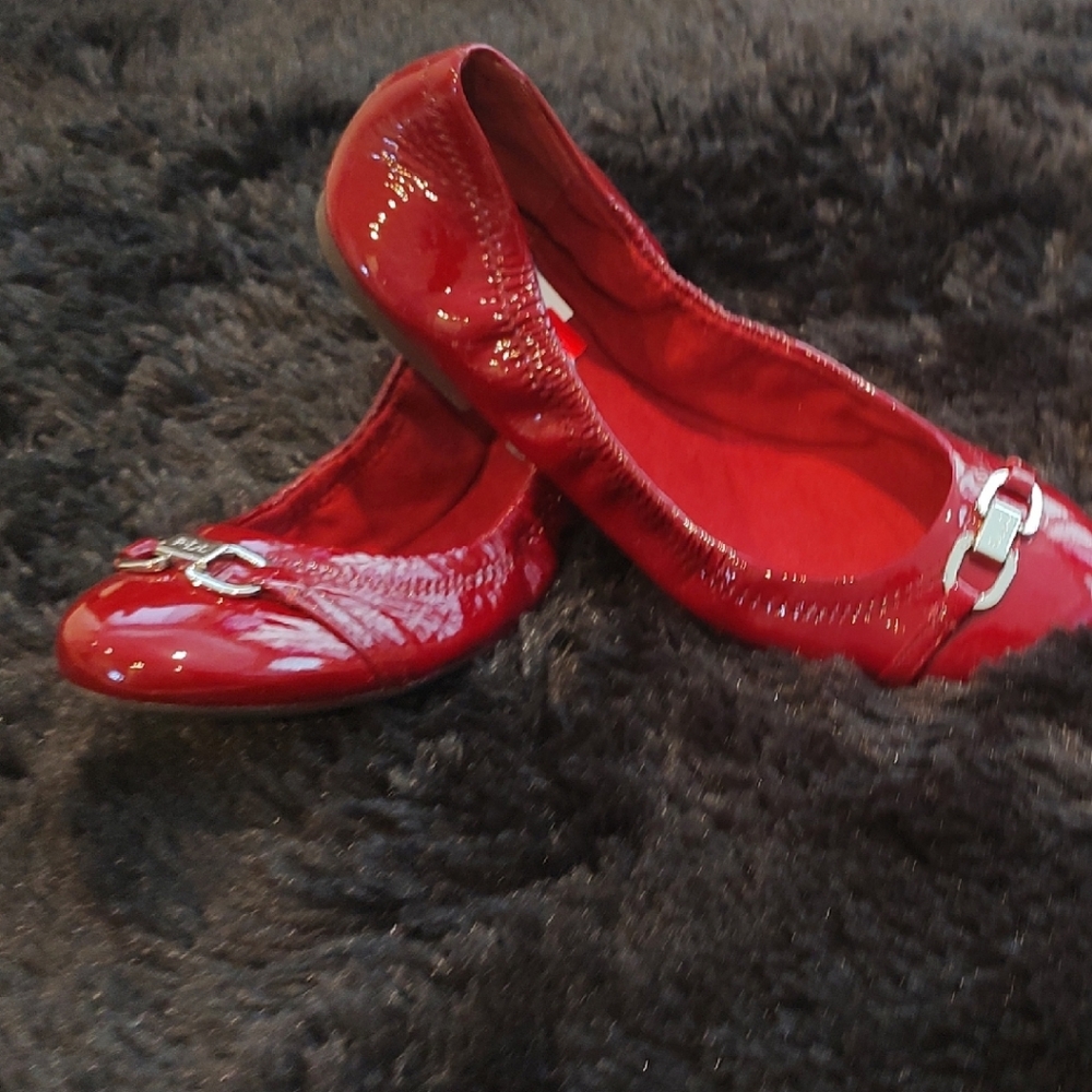 Ralph Lauren Shiny Red Flats with Silver Accents